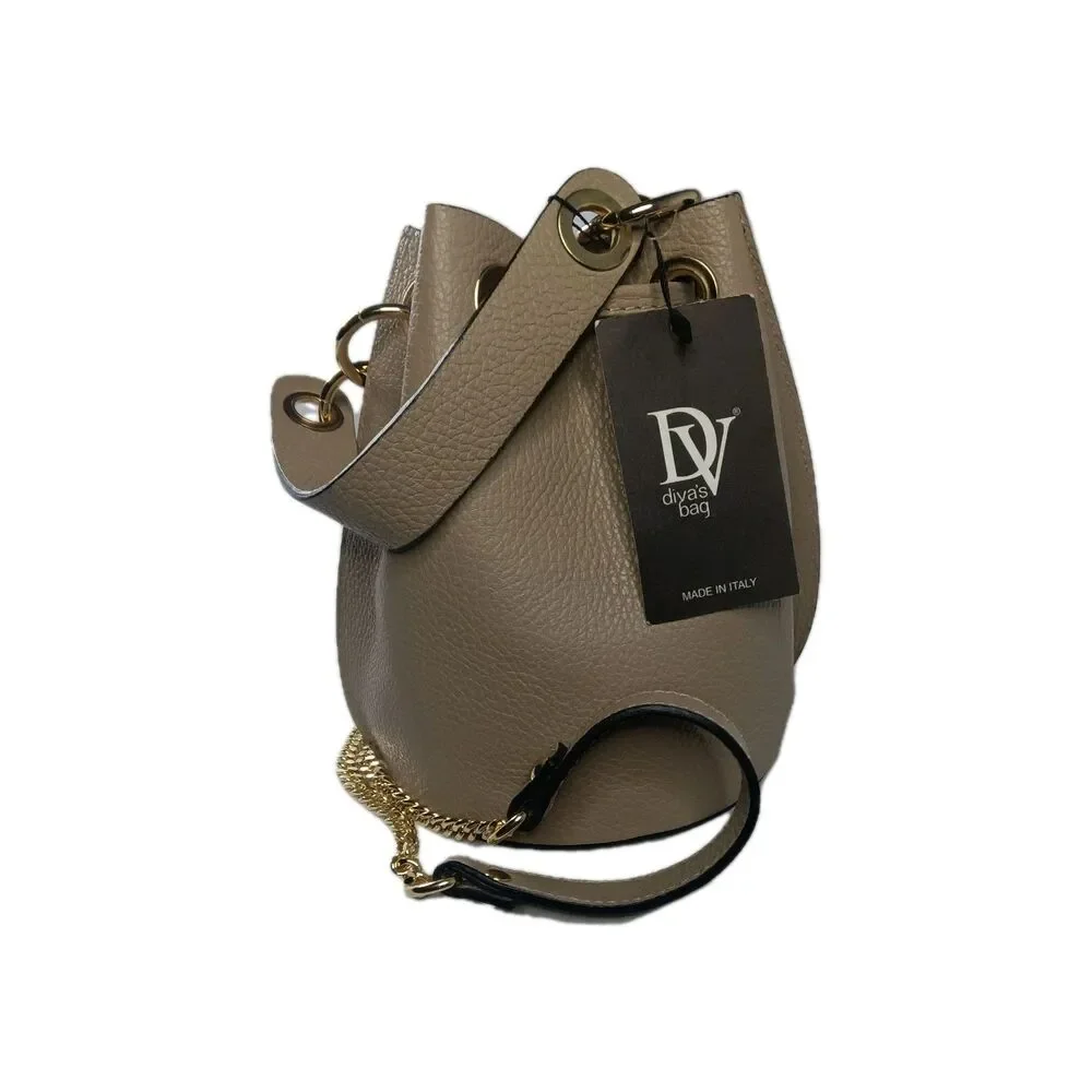 Divas Italian Leather Bucket Handbag Crossbody Bag Taupe - Picture 2 of 10